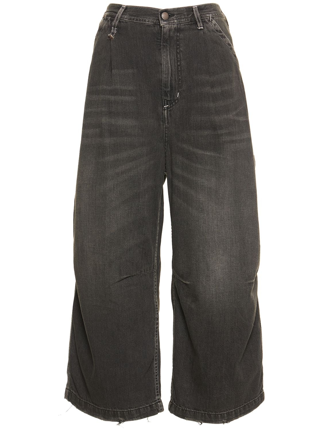 Cropped Wide Leg Carpenter Jeans In Black
