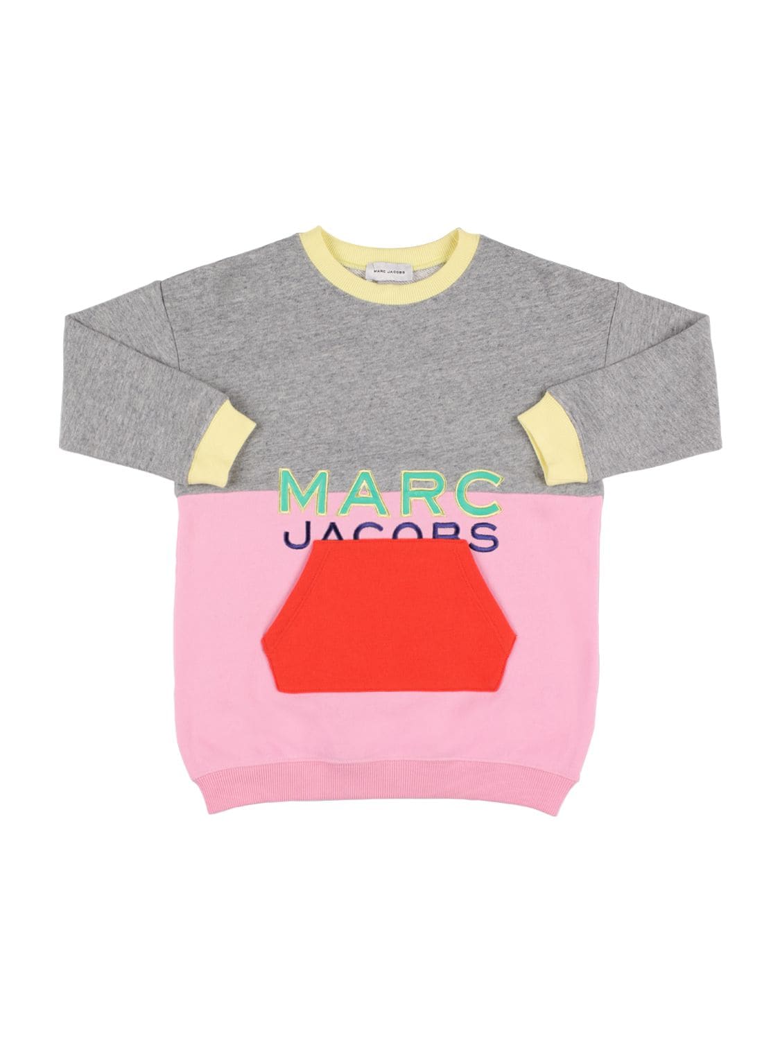 Marc Jacobs (the) Kids' Embroidered Cotton Sweat Dress W/ Pocket In Grey,pink