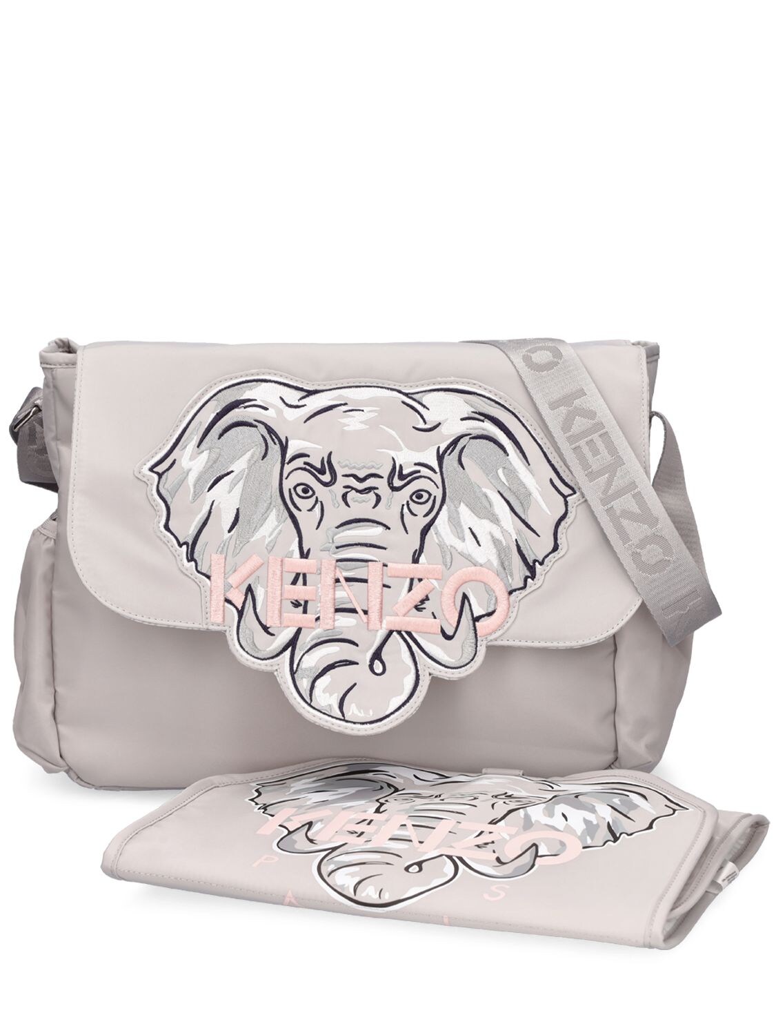 Kenzo Kids' Embroidered Nylon Changing Bag In Grey