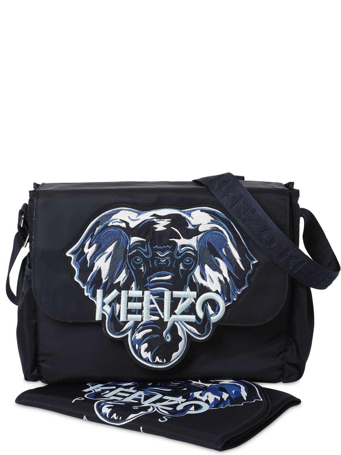 Kenzo Kids' Embroidered Nylon Changing Bag In Navy