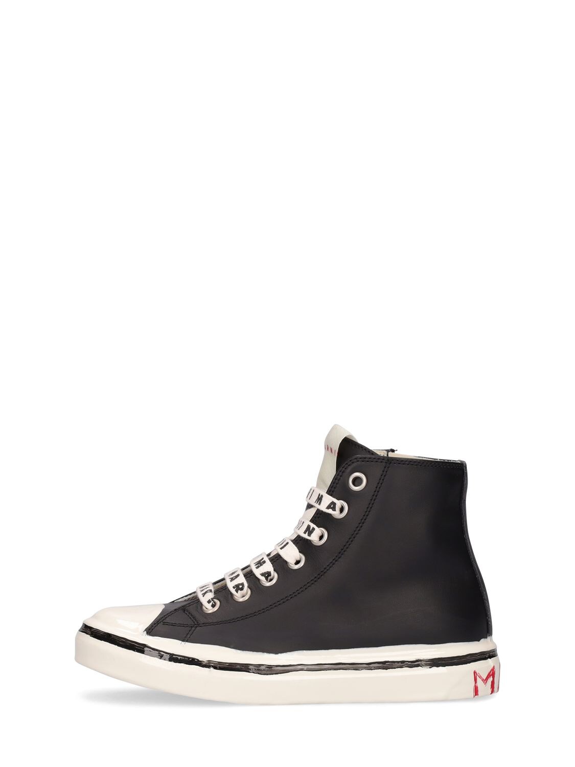 Marni Junior Kids' Logo Print Leather Lace-up Sneakers In Black