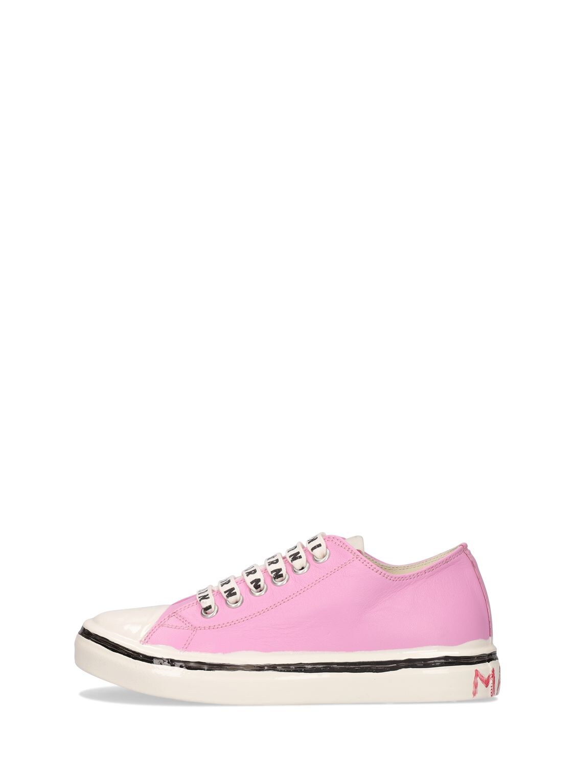 Marni Junior Kids' Logo Leather Lace-up Sneakers In Pink