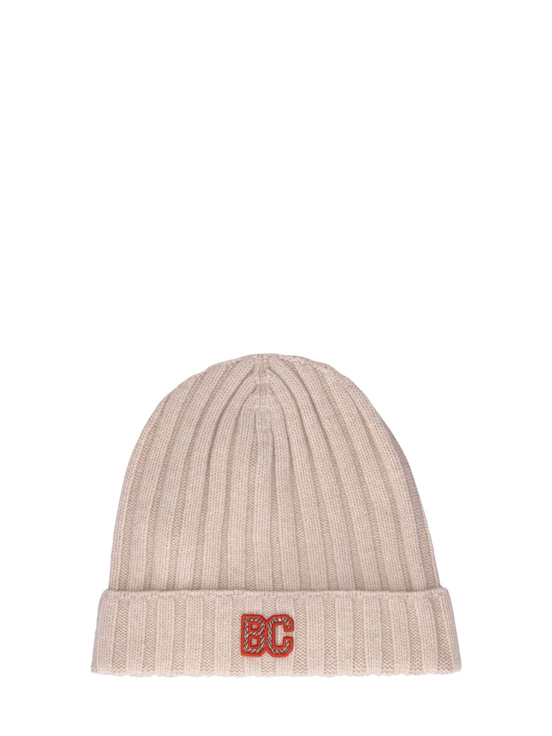 Brunello Cucinelli Kids' Logo Patch Ribbed Cashmere Beanie In Beige