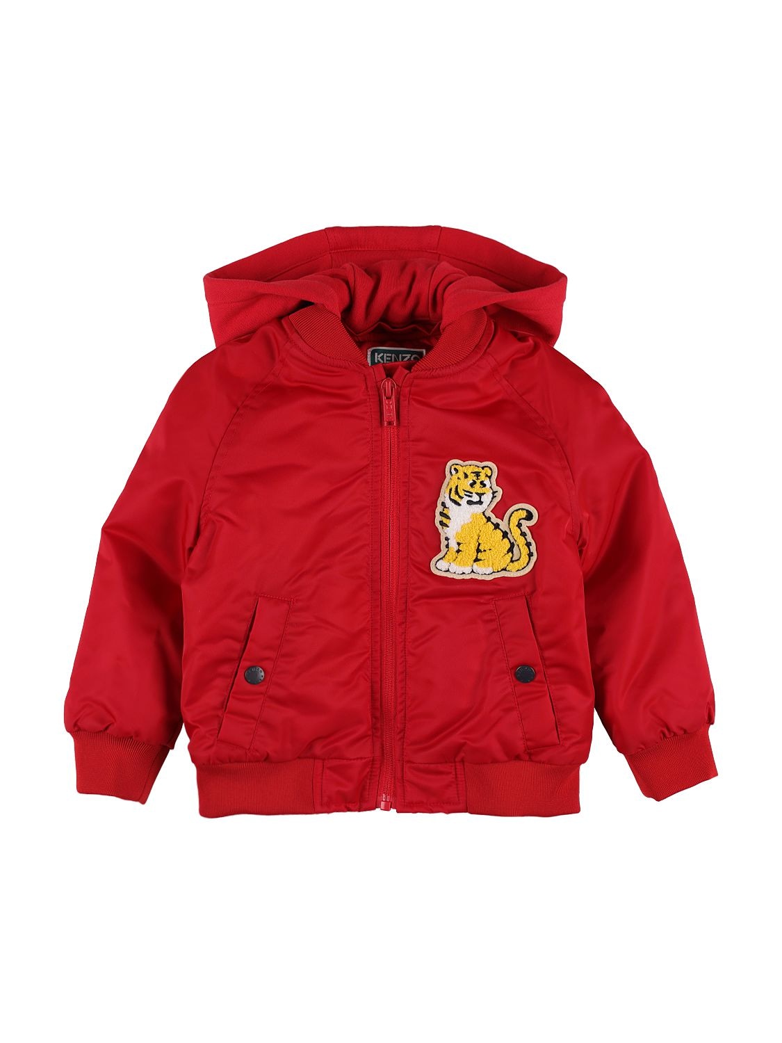 Kenzo Kids' Logo Embroidered Nylon Jacket W/ Patch In Red