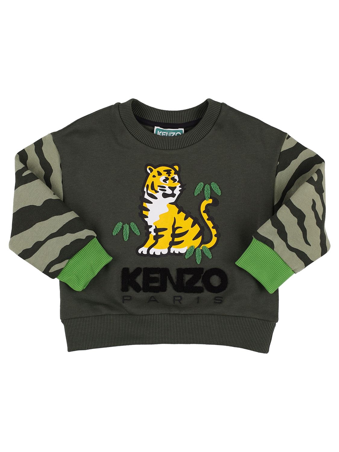 Kenzo Kids' Embroidered & Printed Cotton Sweatshirt In Forest Green