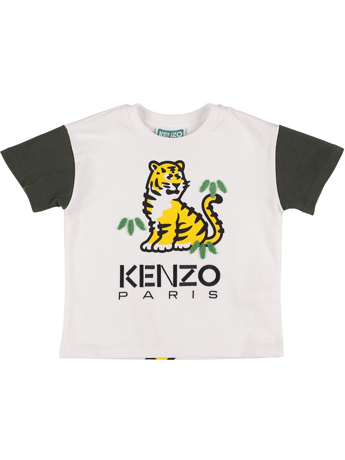 Kenzo Kids' Embroidered Cotton Jersey T-shirt In White,green