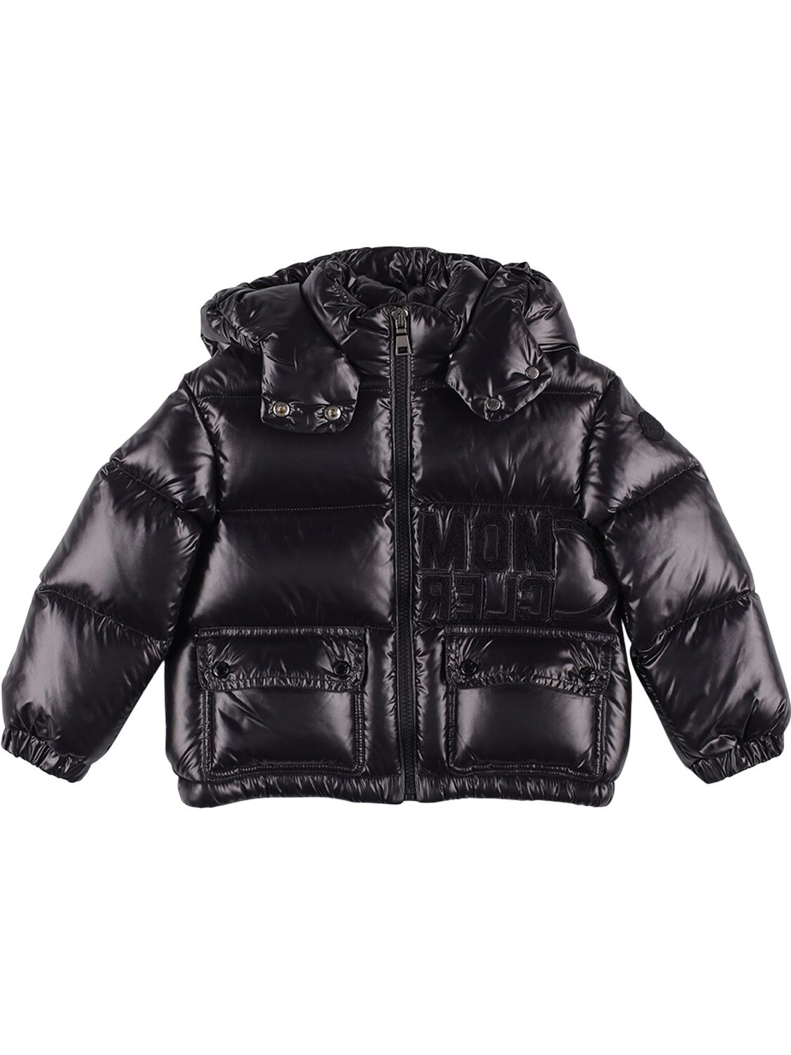 Moncler Kids' Abbaye Patent Nylon Down Jacket In Black