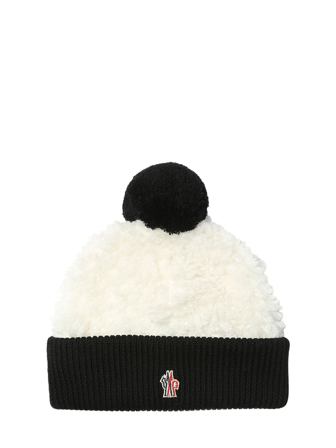 Moncler Grenoble Babies' Wool Plush Beanie Hat W/ Pompom In White,black