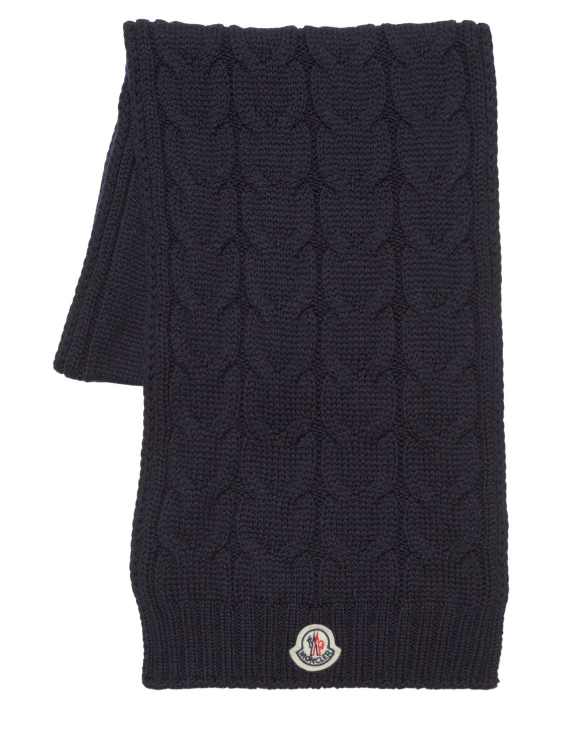 Moncler Babies' Wool Cable Knit Scarf W/ Logo In Navy