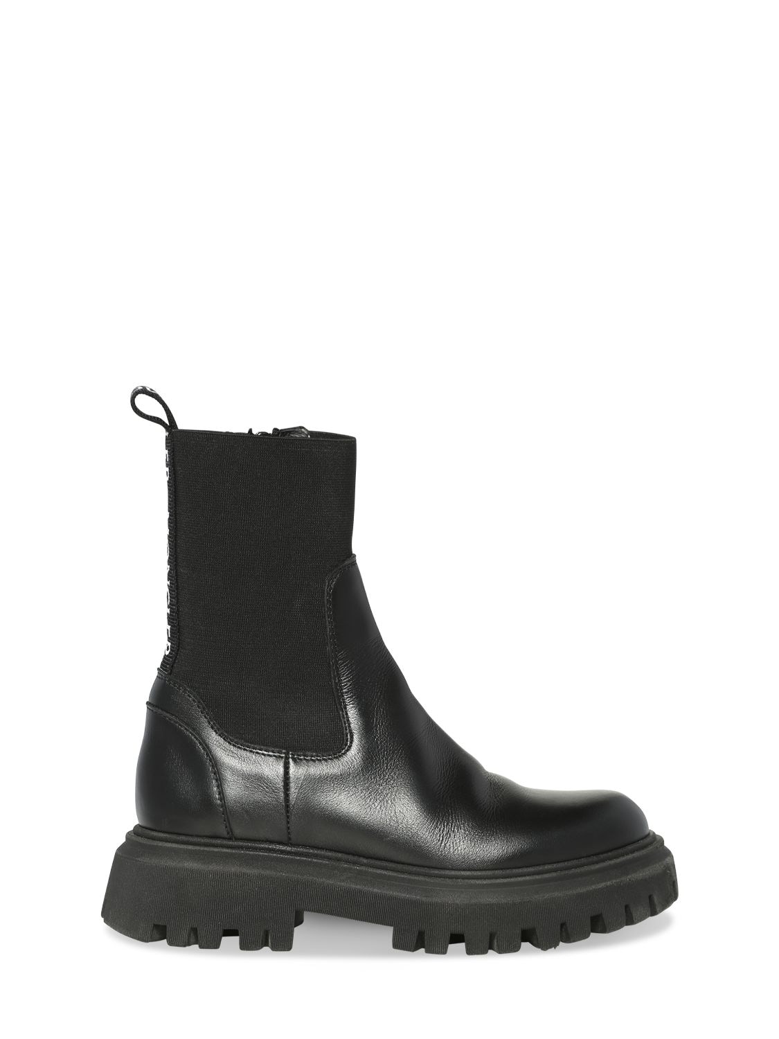 Moncler Kids' Leather & Knit Combat Boots In Black