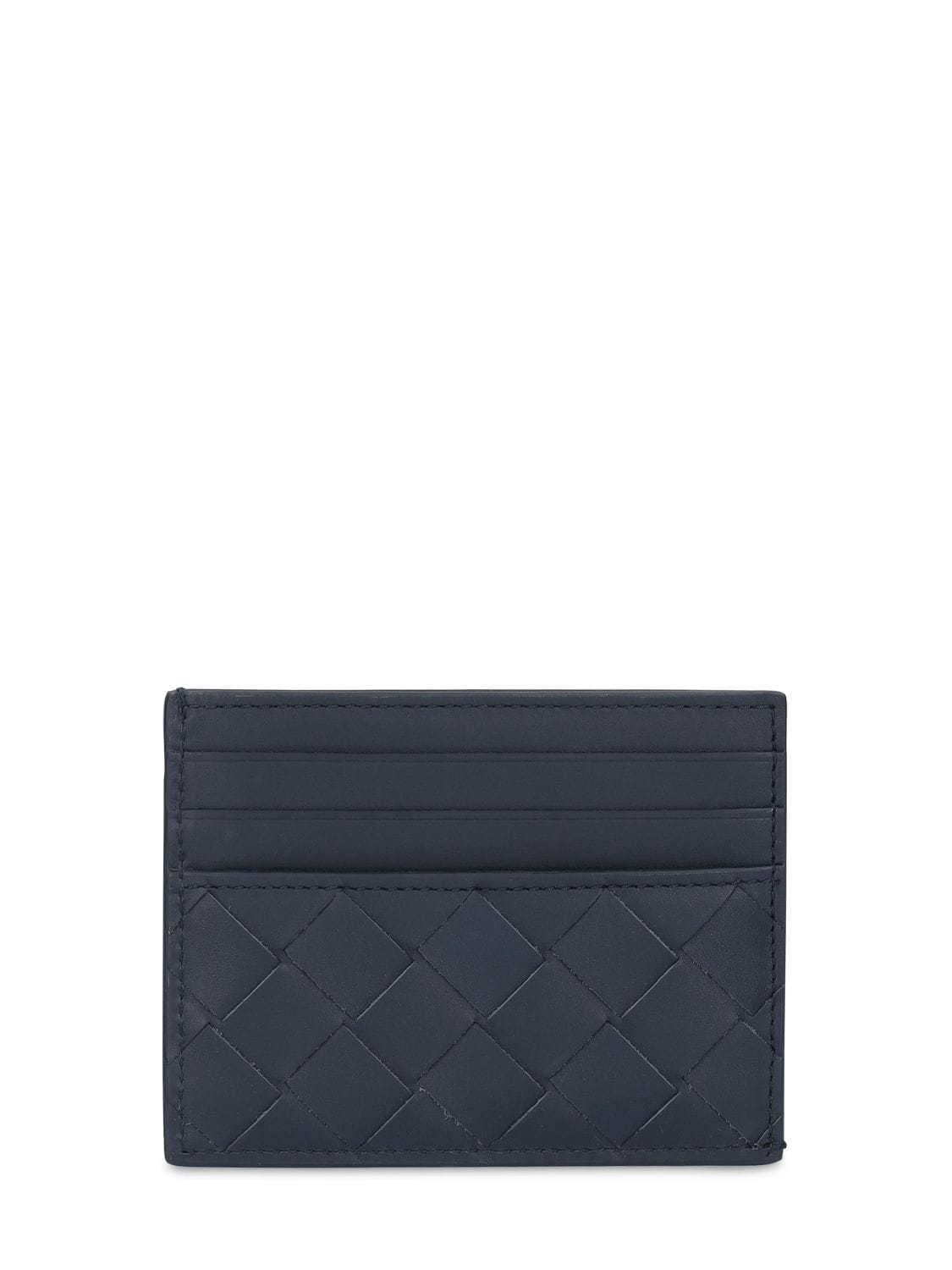 Bottega Veneta Intrecciato Leather Card Case In Dark Blue