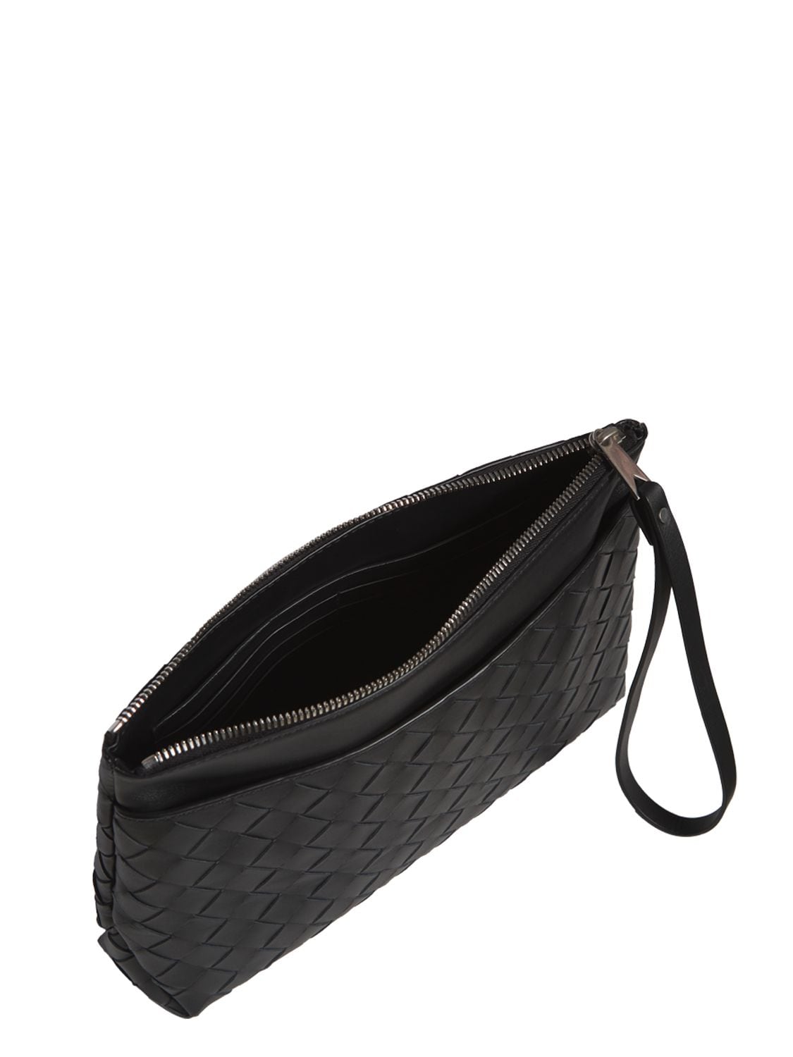 Shop Bottega Veneta Woven Leather Pouch In Black