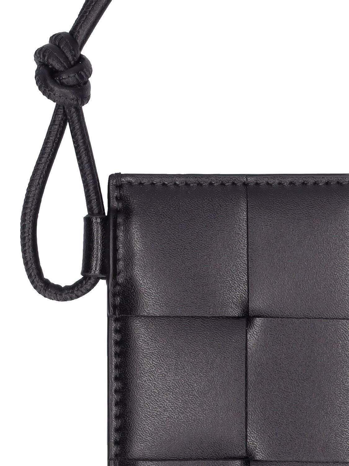 Shop Bottega Veneta Cassette Leather Id Card Holder In Black