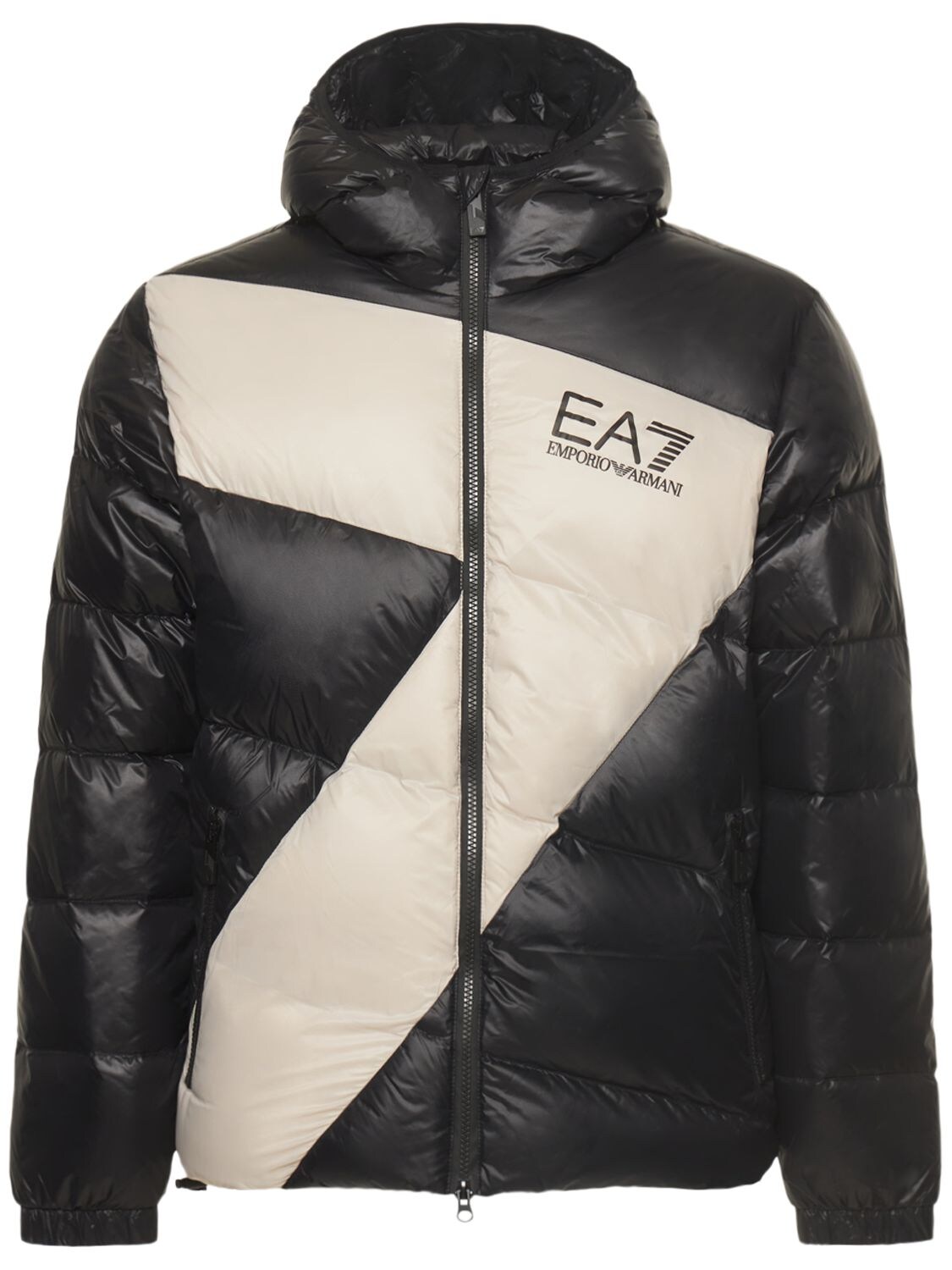 Ea7 Mountain Nylon Down Jacket In Black,white