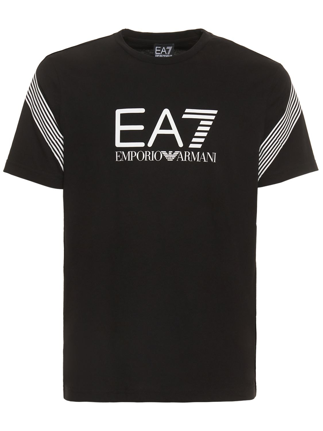 Ea7 7 Lines Cotton Jersey T-shirt In Black,white