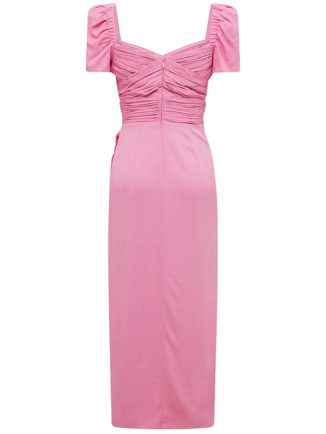 Shop Self-portrait Iris Stretch Viscose Midi Dress In Fuchsia