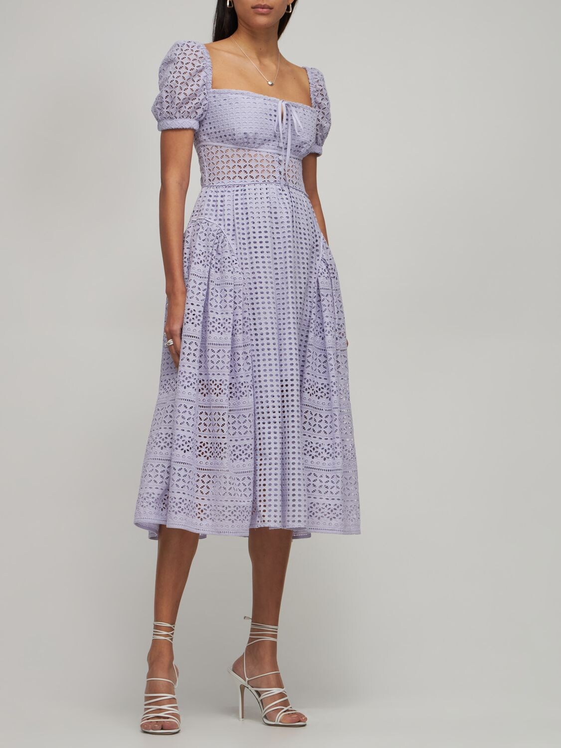 Self-portrait Cotton Eyelet Lace Midi Dress In Lilac | ModeSens