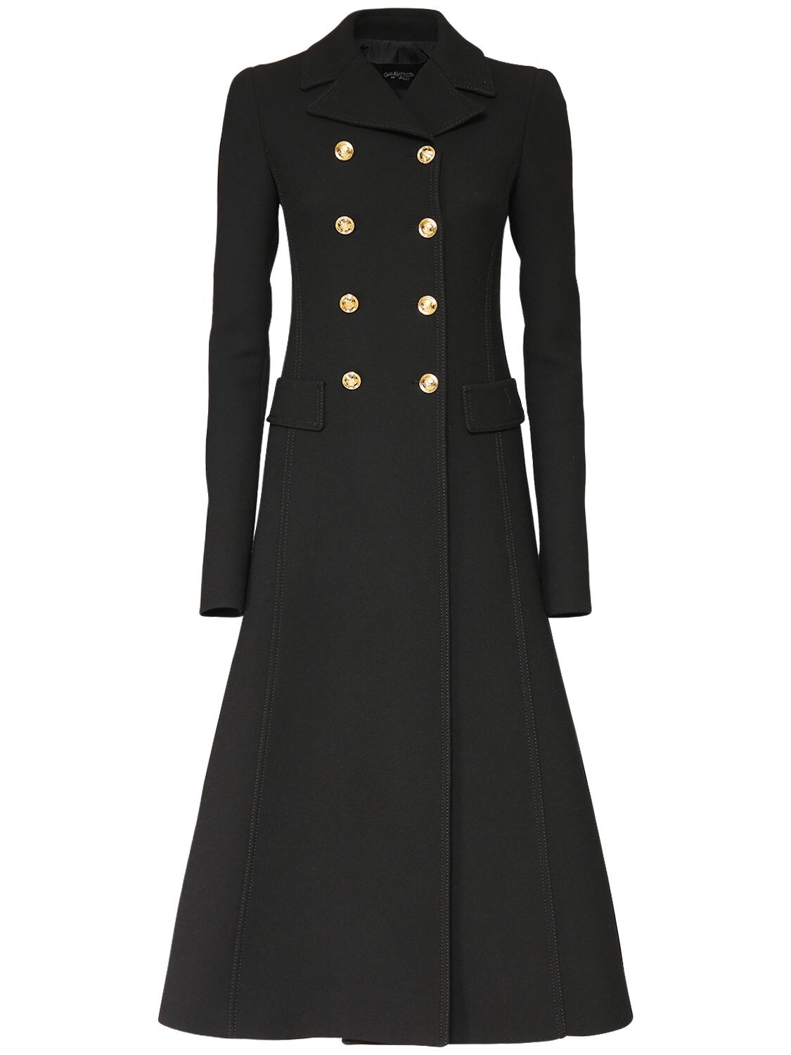 Giambattista Valli Double Breasted Wool Crepe Long Coat In Black | ModeSens