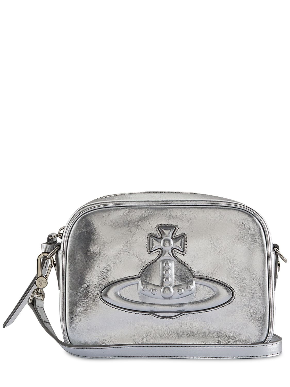 Vivienne Westwood Anna Metallic Leather Camera Bag In Silver Modesens