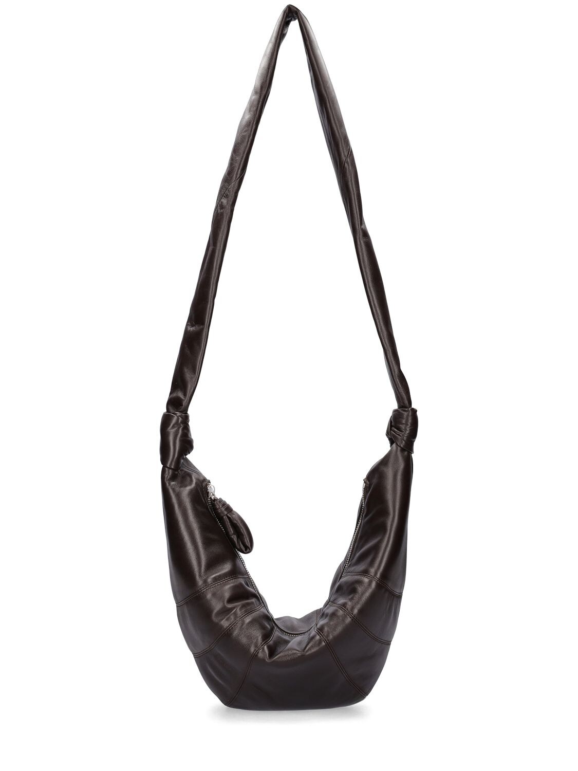 Lemaire Medium Croissant Leather Shoulder Bag In Dark Chocolate