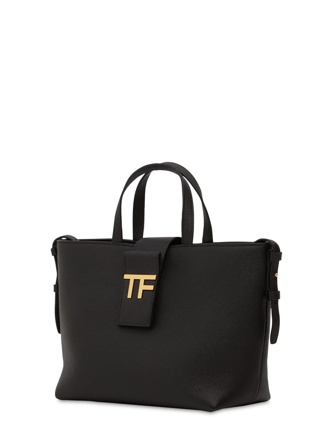 Shop Tom Ford Mini Tf E/w Grain Leather Tote Bag In Black
