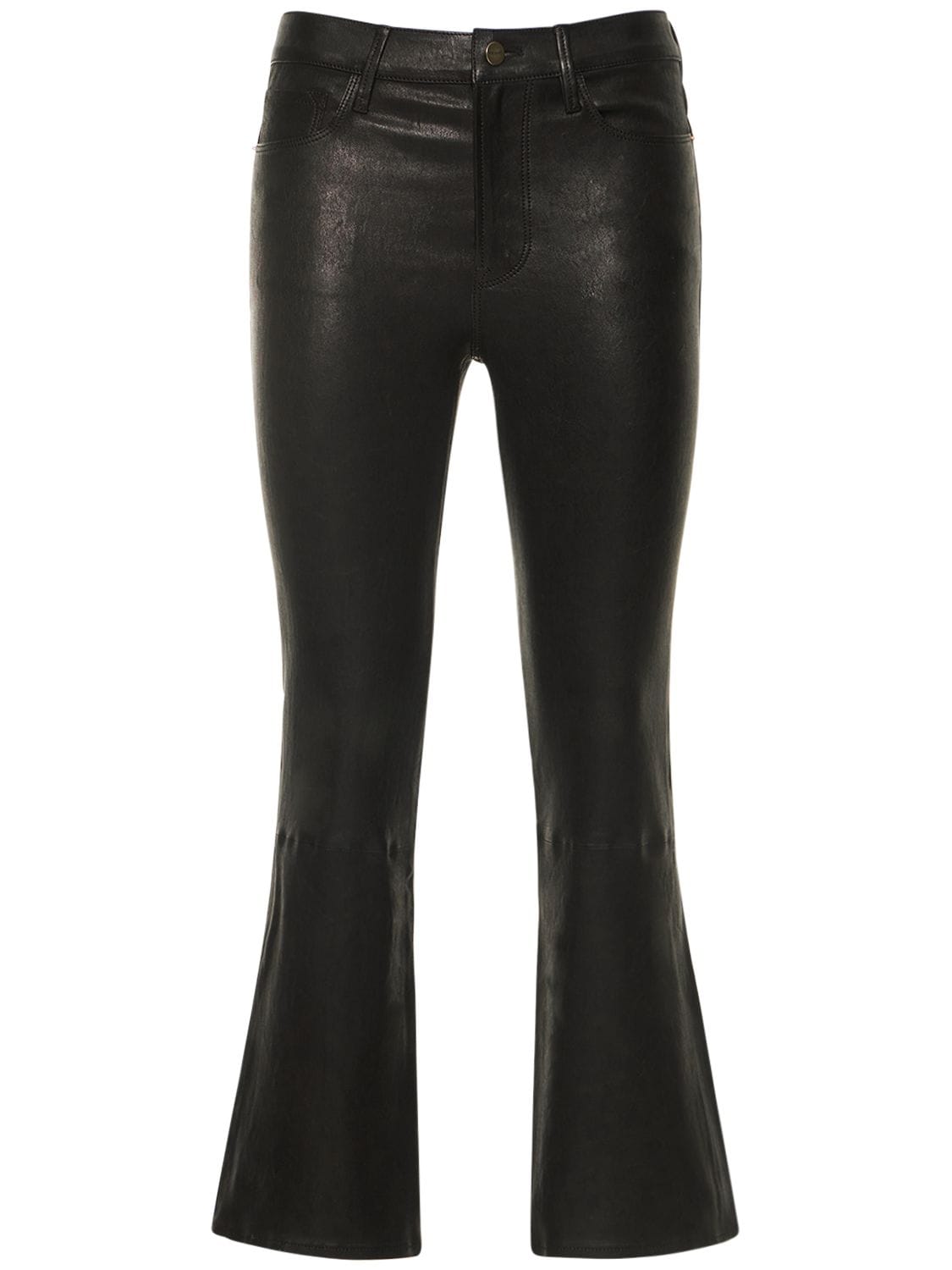 Frame Le Crop Mini Boot Leather Trousers In Washed Black | ModeSens