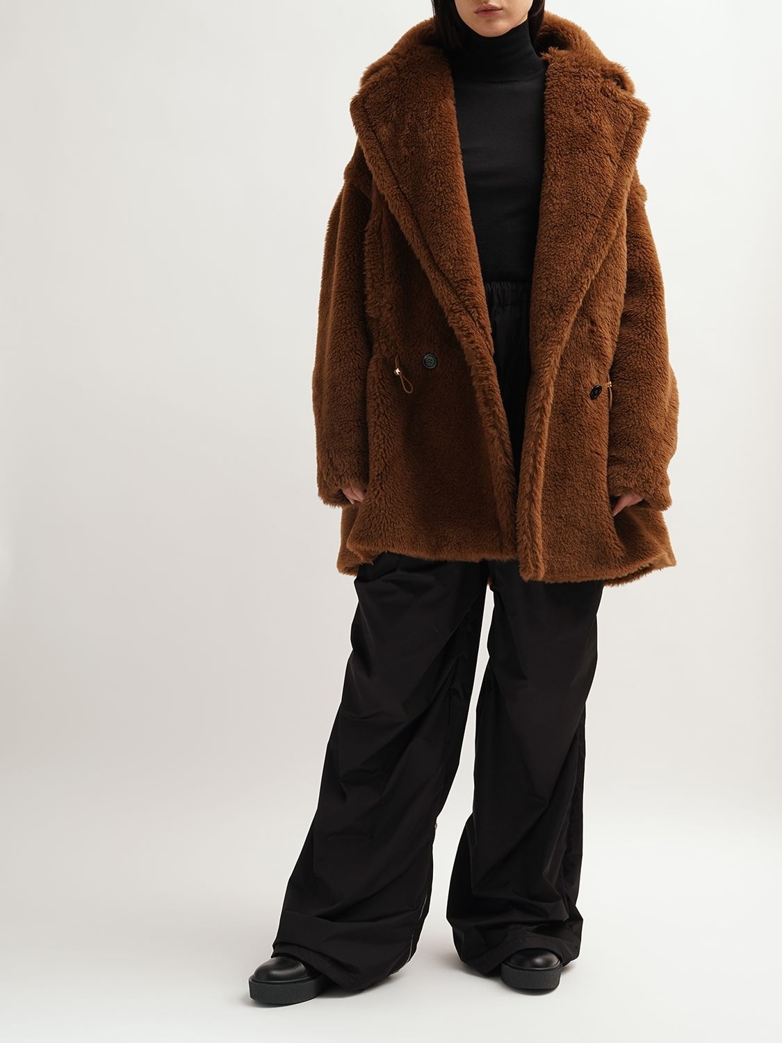 Max Mara Nebula Teddy Alpaca Blend Coat in Brown | Stylemi