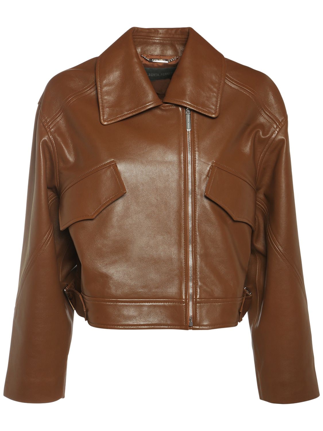 Alberta Ferretti - Cropped leather jacket - Brown | Luisaviaroma