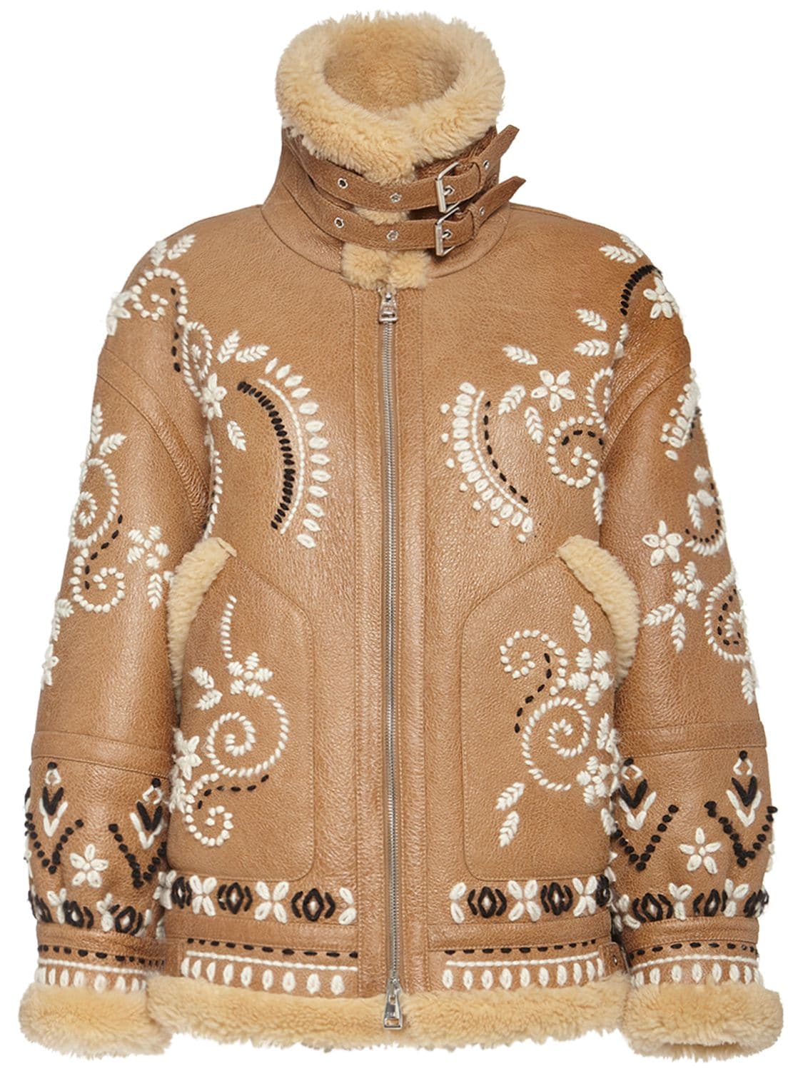 ERMANNO SCERVINO Embroidered Shearling Biker Jacket