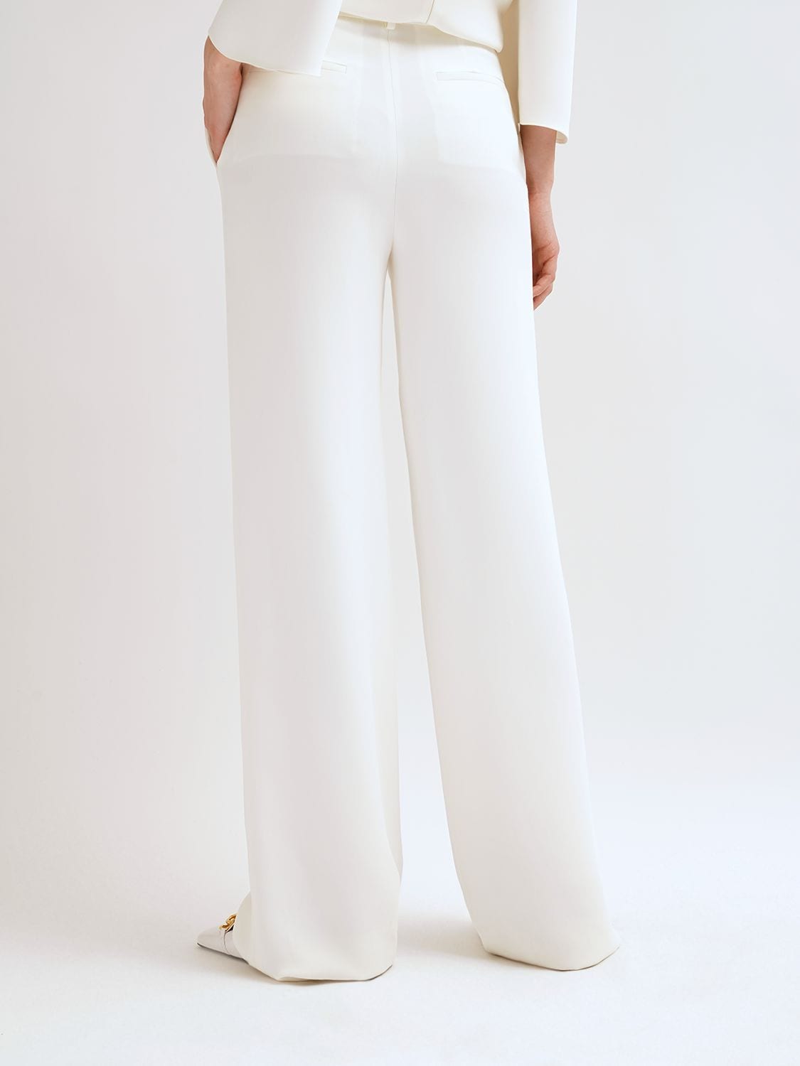 Shop Valentino Silk Cady High Rise Wide Pants In Ivory