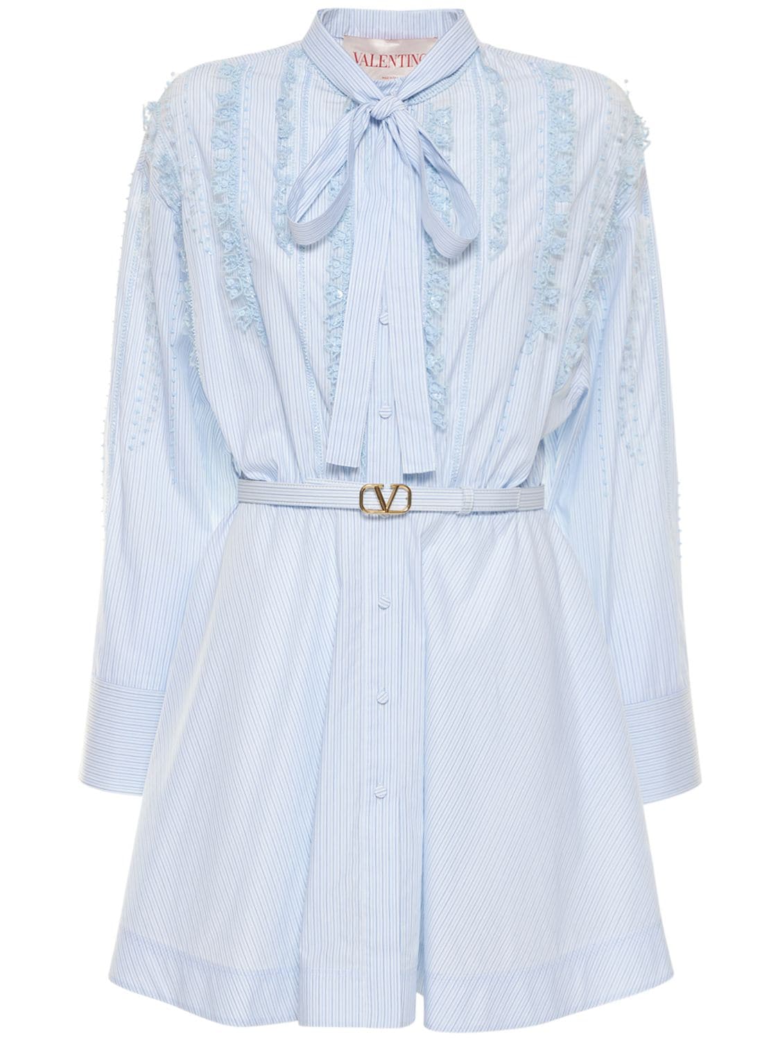 VALENTINO Embroidered Cotton Poplin Mini Dress
