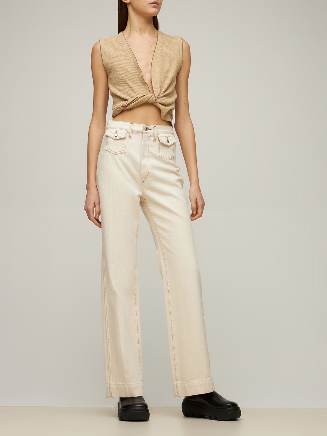Re/done 70s Pocket Wide Leg Jeans In White