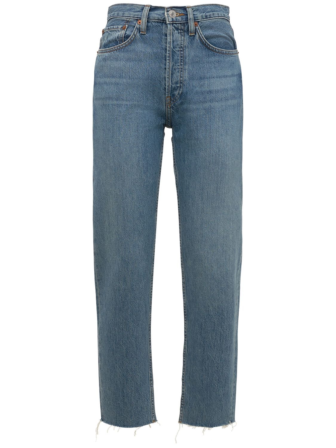 Re/done 70s High Rise Stove Pipe Straight Jeans In Blue