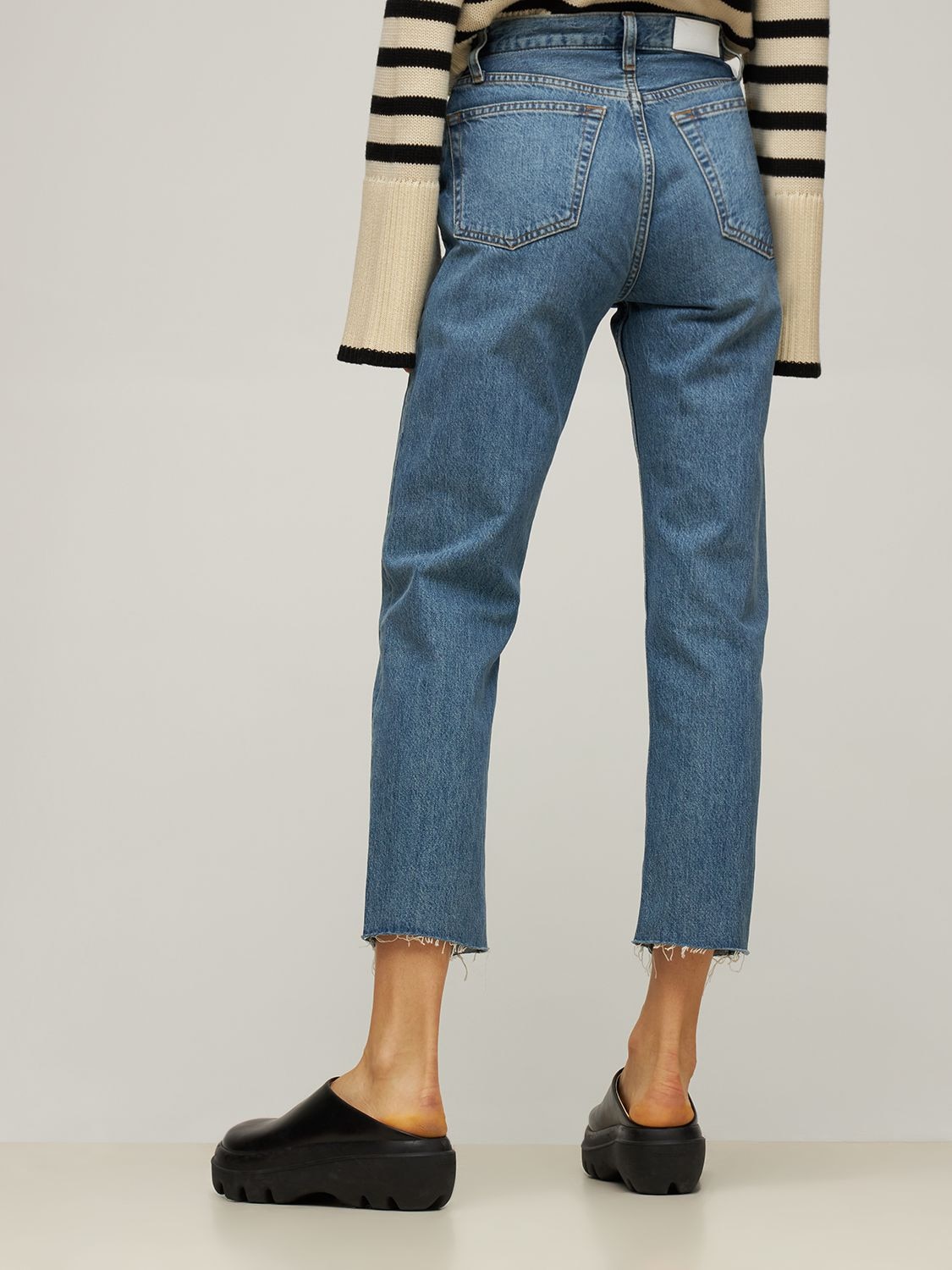 Shop Re/done 70s High Rise Stove Pipe Straight Jeans In Blue