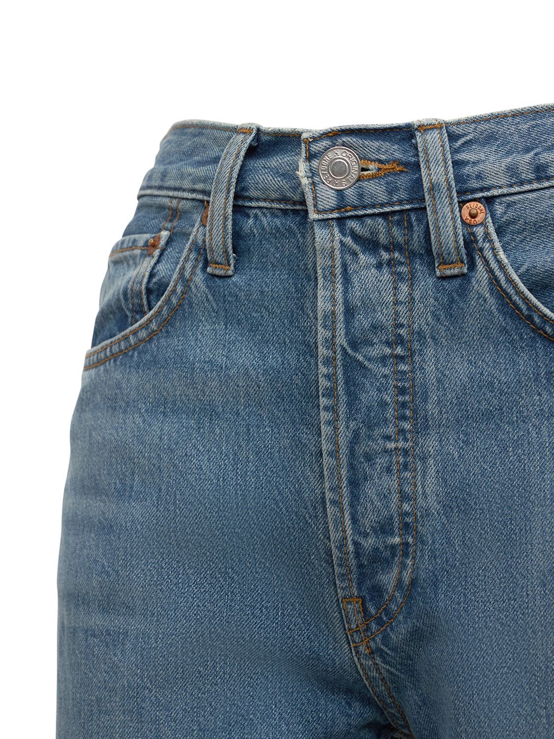 Shop Re/done 70s High Rise Stove Pipe Straight Jeans In Blue