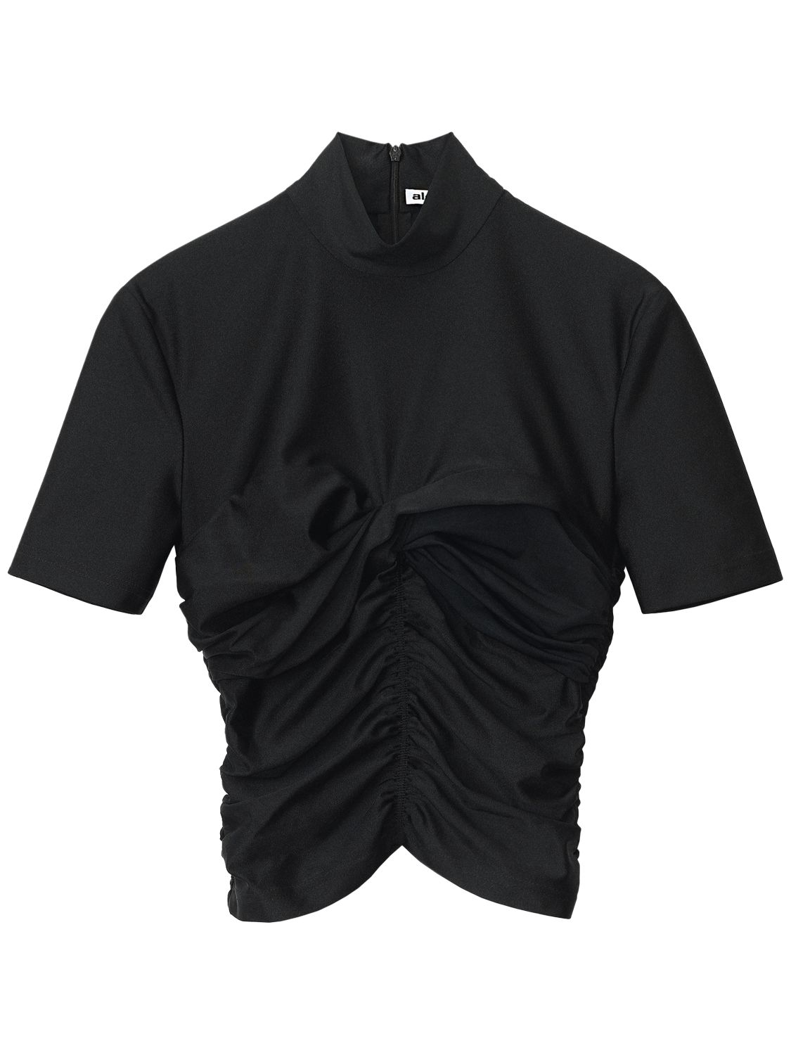 Alexander Wang Ruched Mock Neck Top In Stretch Jersey In Black