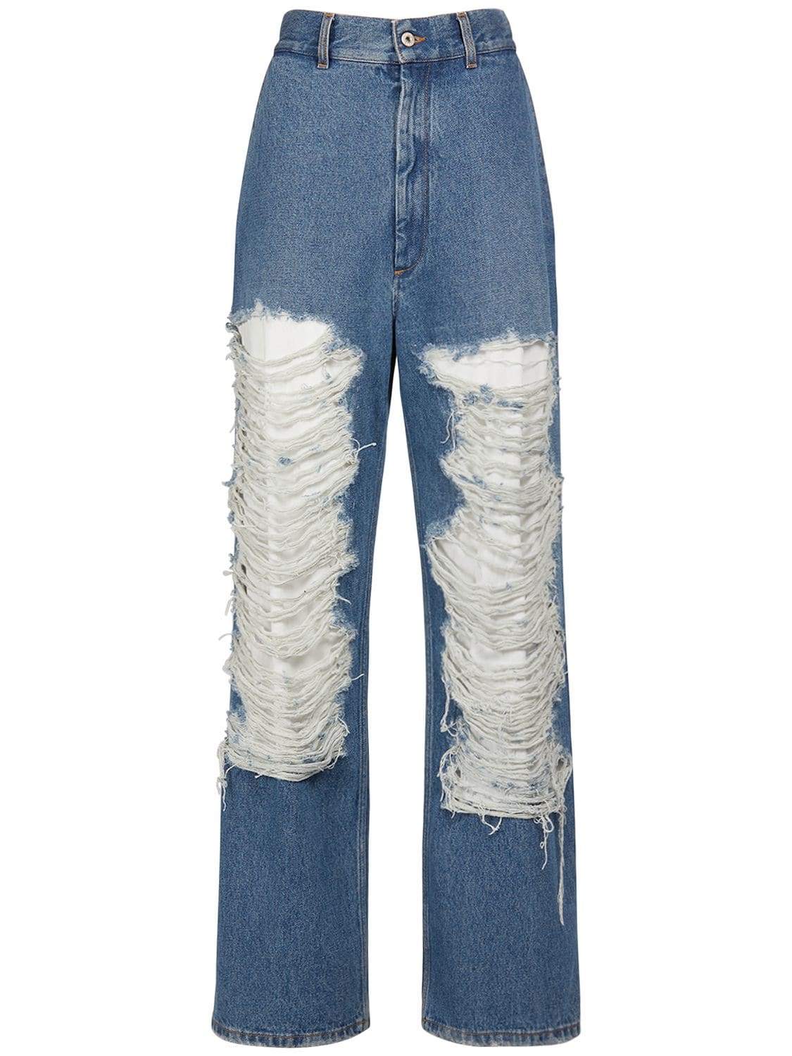 Ripped Cotton Denim Baggy Jeans
