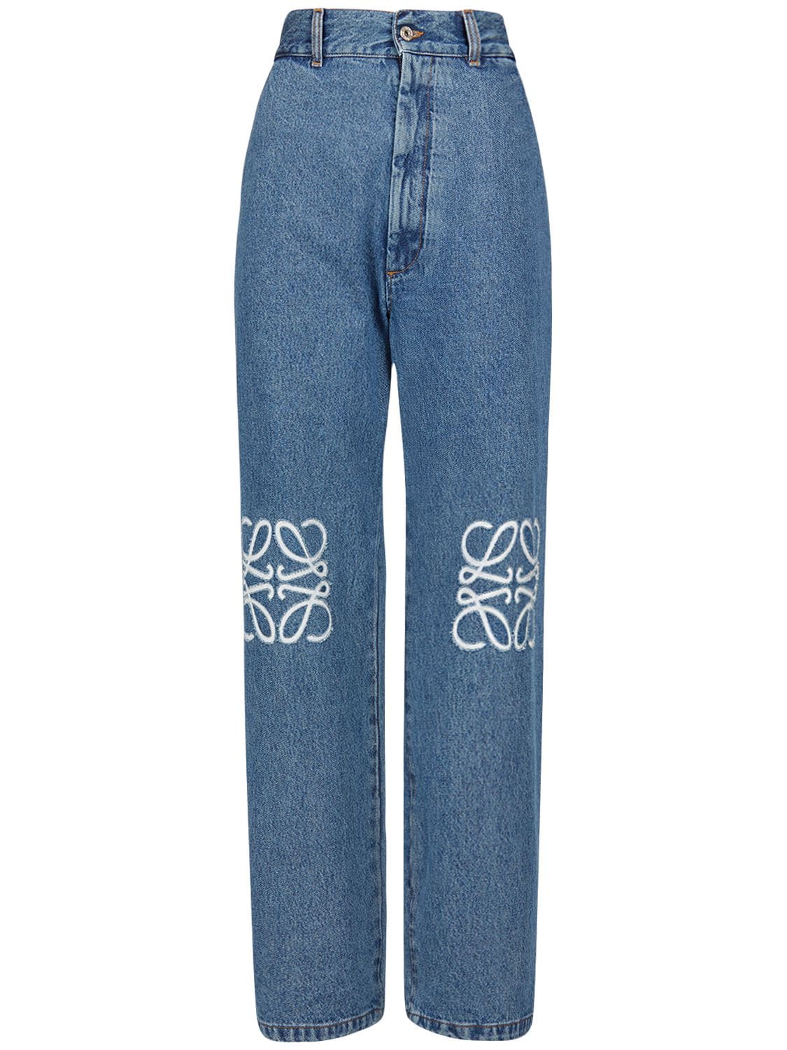 Loewe Anagram-print Wide-leg High-rise Denim Jeans In Blue | ModeSens