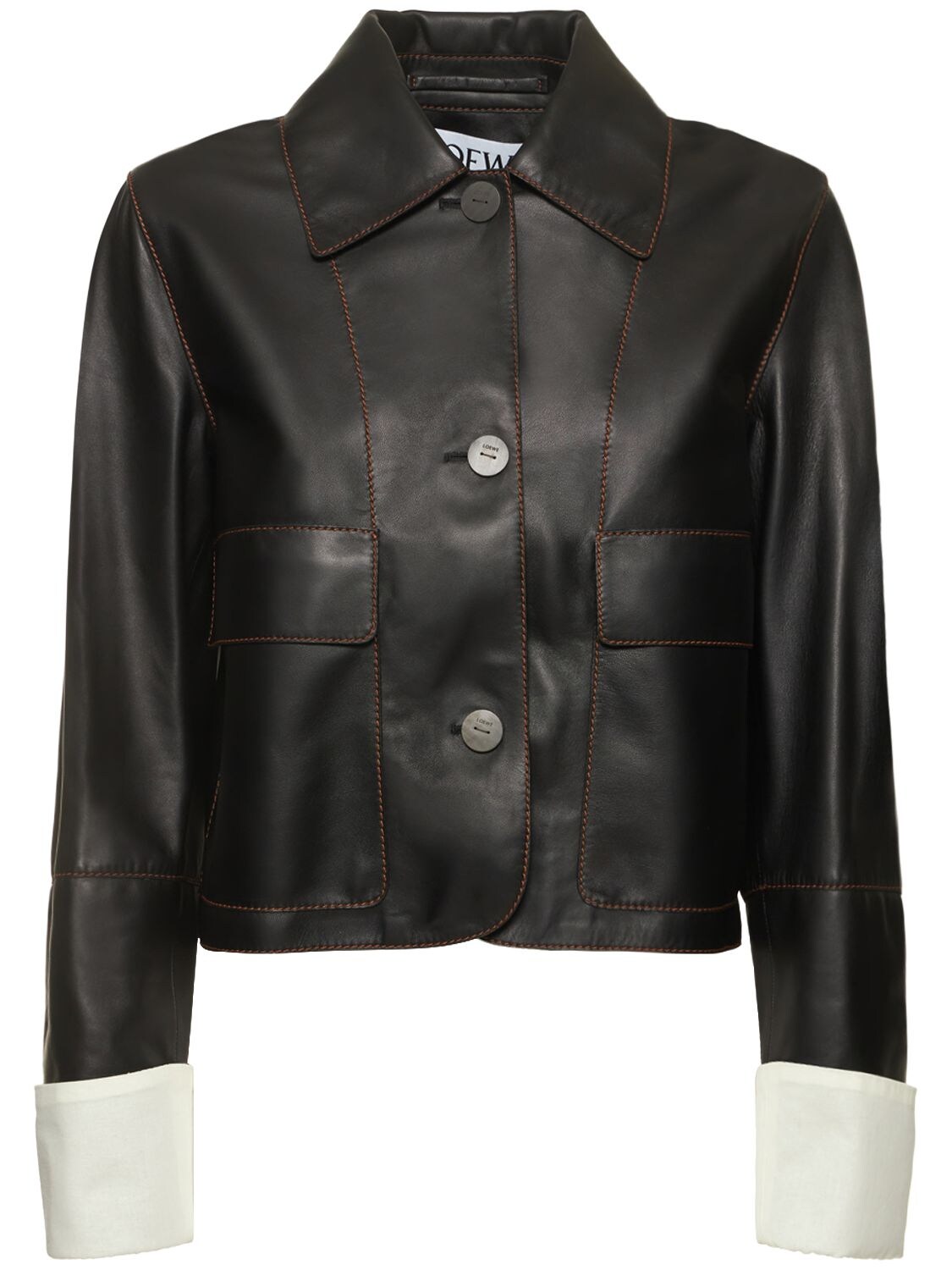 LOEWE BUTTONED LEATHER CROPPED JACKET