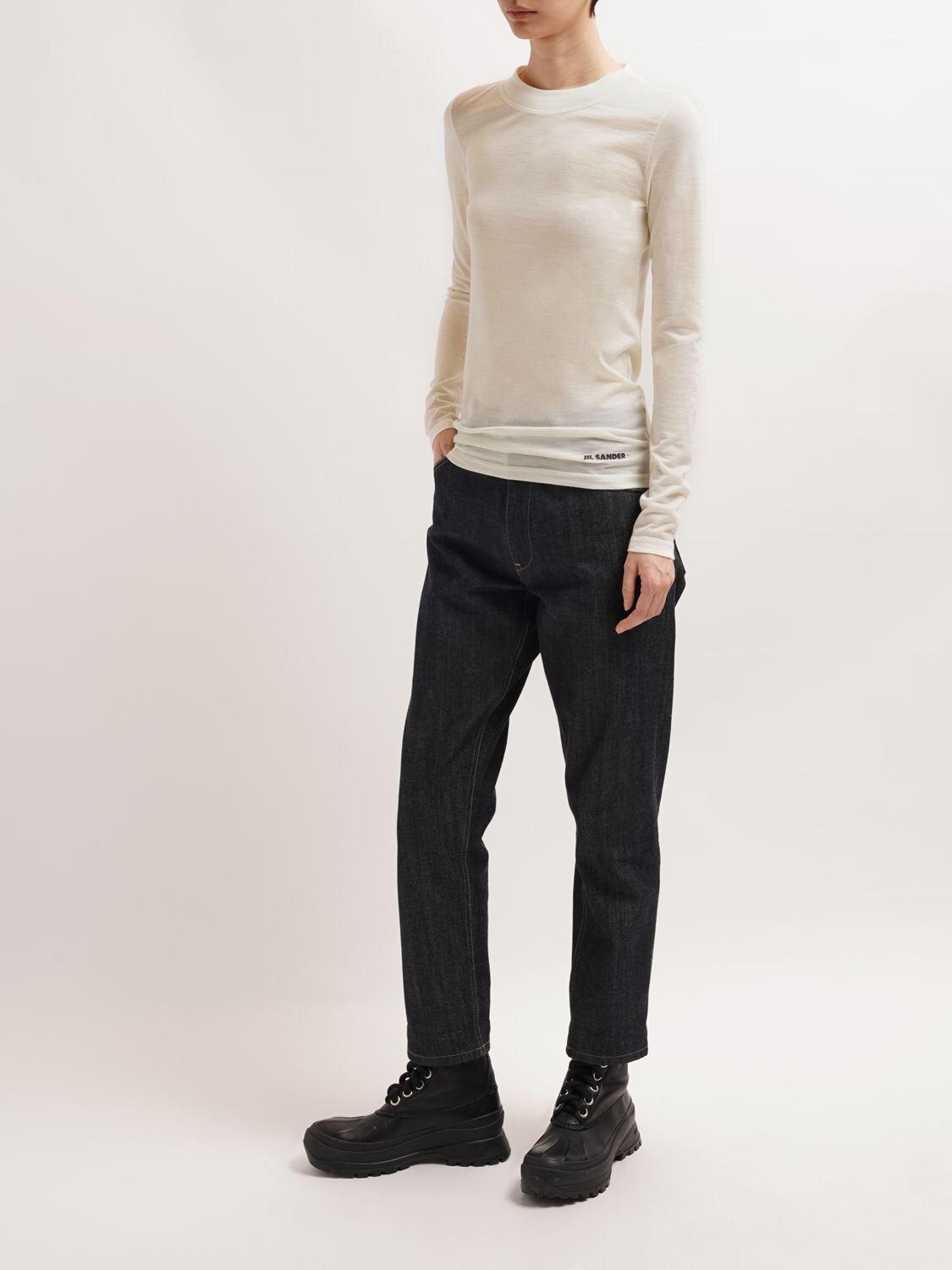 Shop Jil Sander Logo Wool Blend Jersey Top In Natural