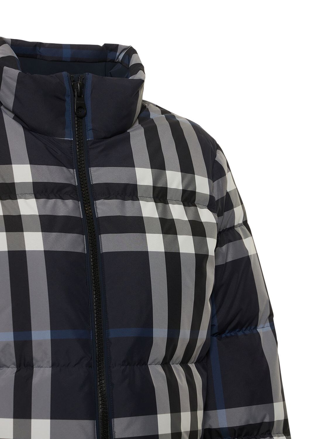 Shop Burberry Aldfield Check Cropped Down Jacket In White,blue Chk