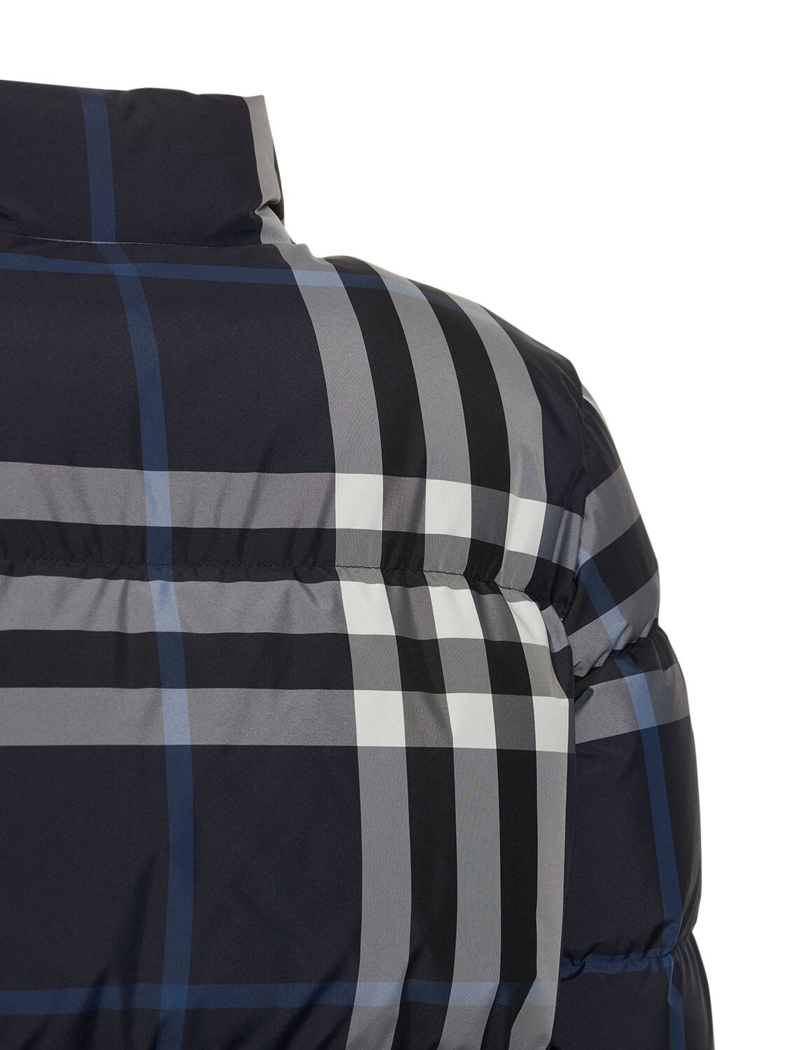 Shop Burberry Aldfield Check Cropped Down Jacket In White,blue Chk
