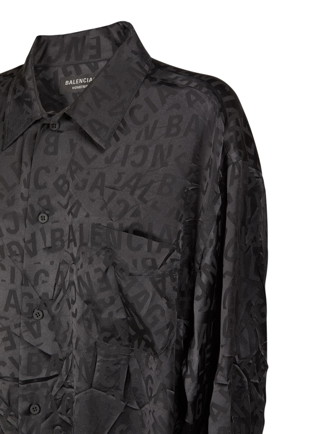 Shop Balenciaga Minimal Jacquard Silk Shirt In Black