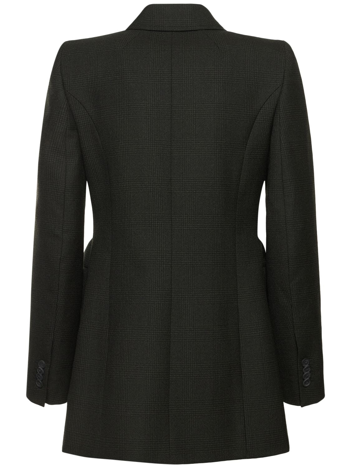 Shop Balenciaga Double Breasted Hourglass Wool Blazer In Khaki,black