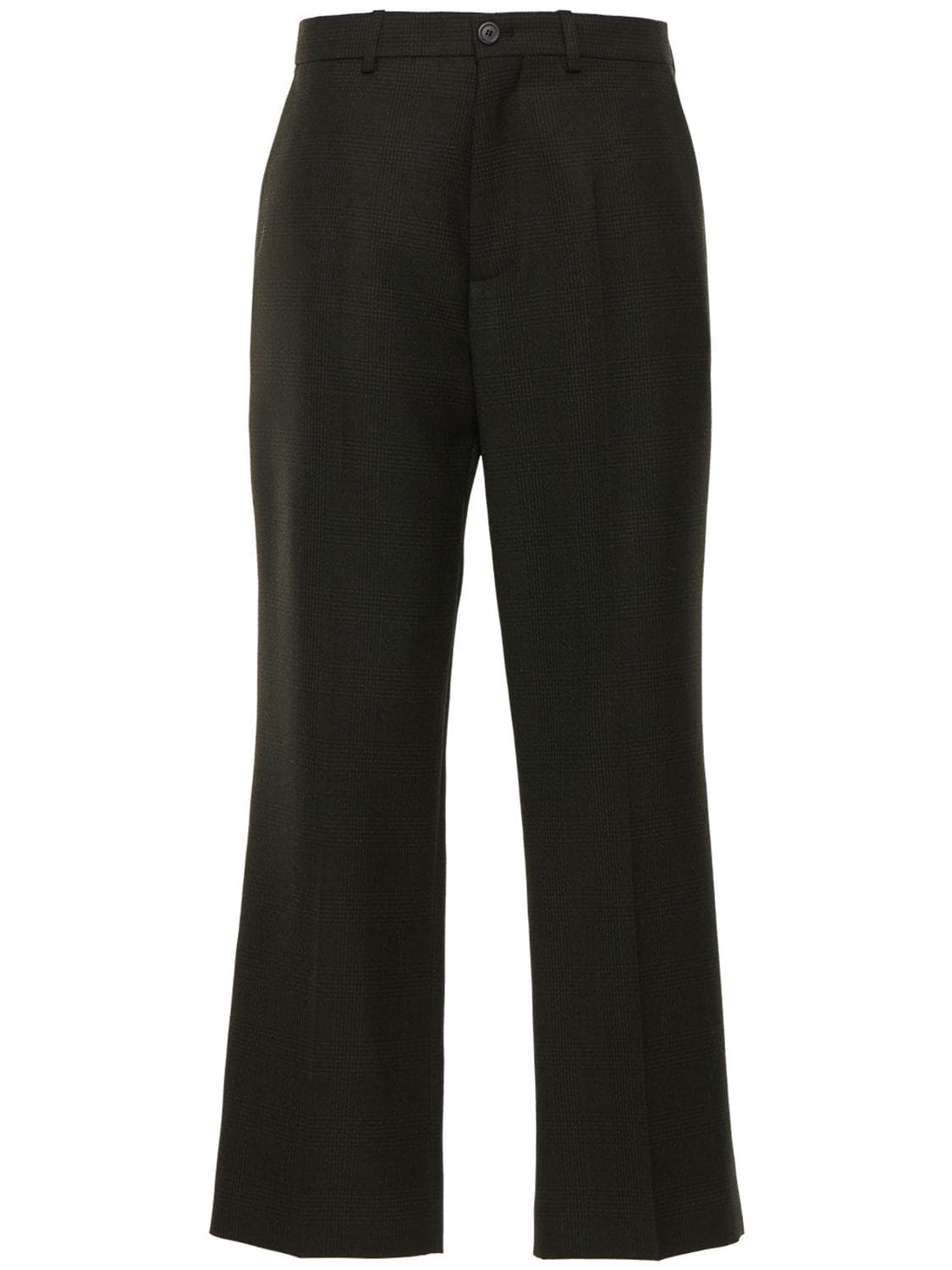 Balenciaga Wool Cropped Trousers In Khaki,black