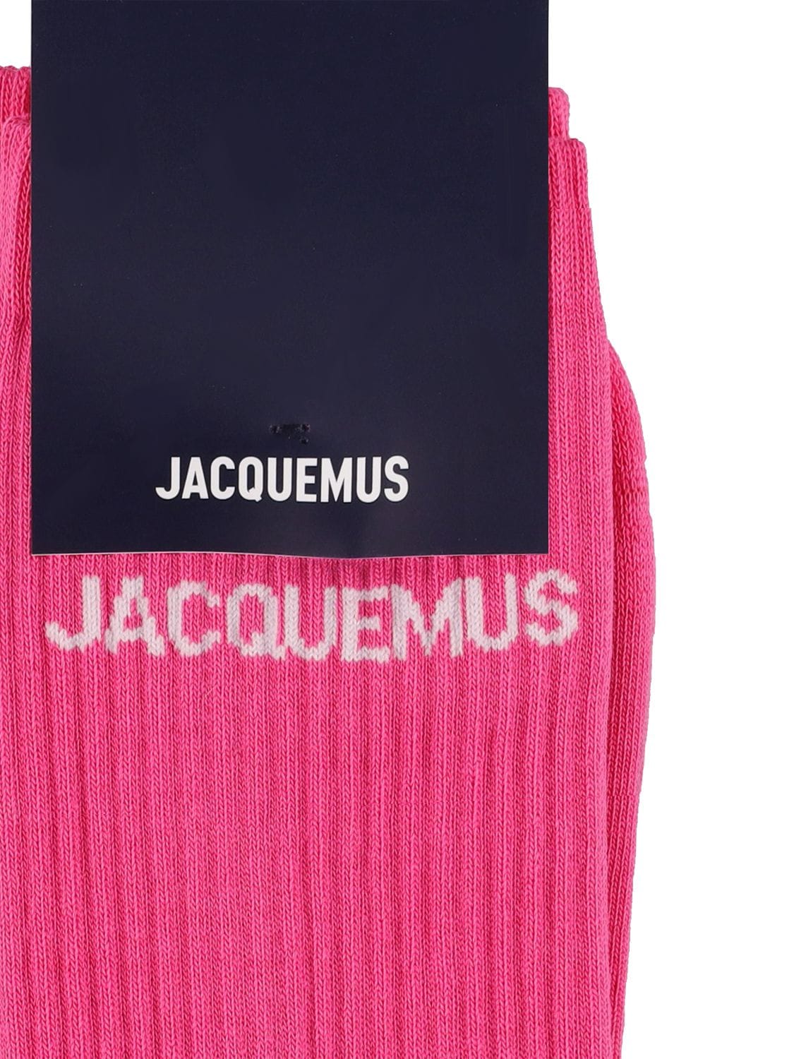 Shop Jacquemus Les Chaussettes Logo Knit Socks In Dark Pink