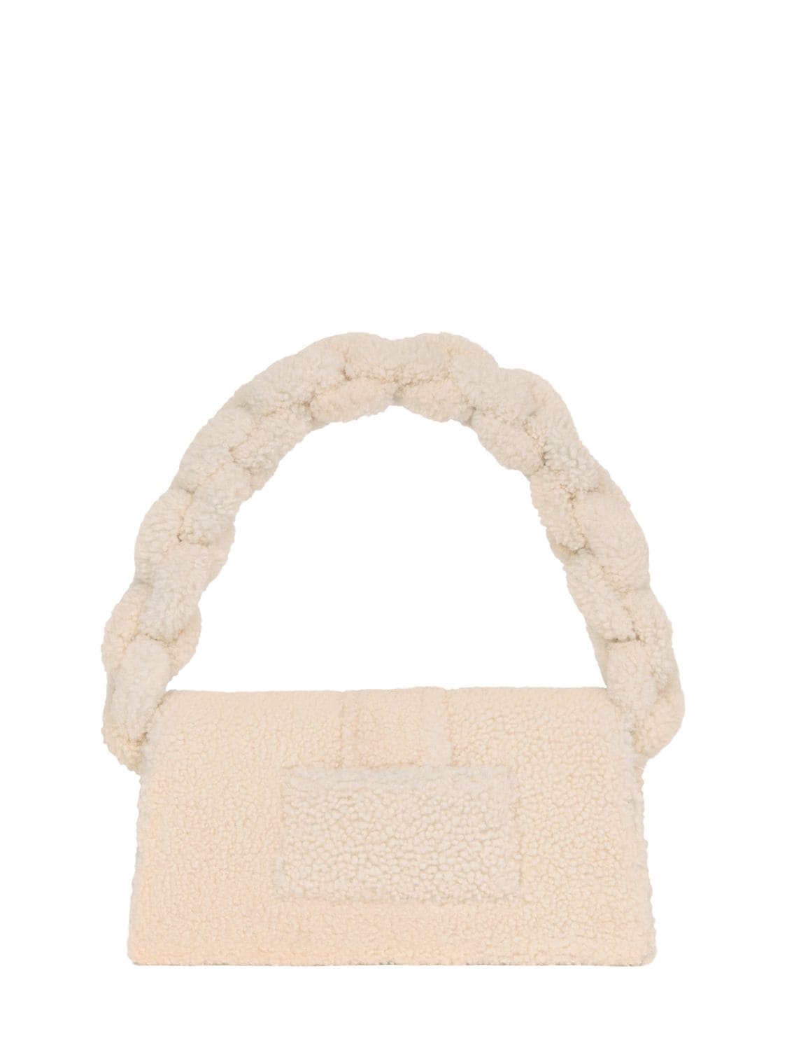 Shop Jacquemus Le Bambidou Shearling Shoulder Bag In Ivory