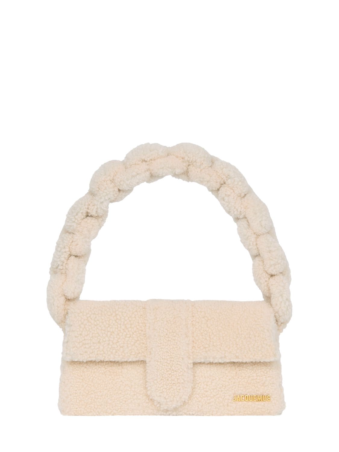 Shop Jacquemus Le Bambidou Shearling Shoulder Bag In Ivory