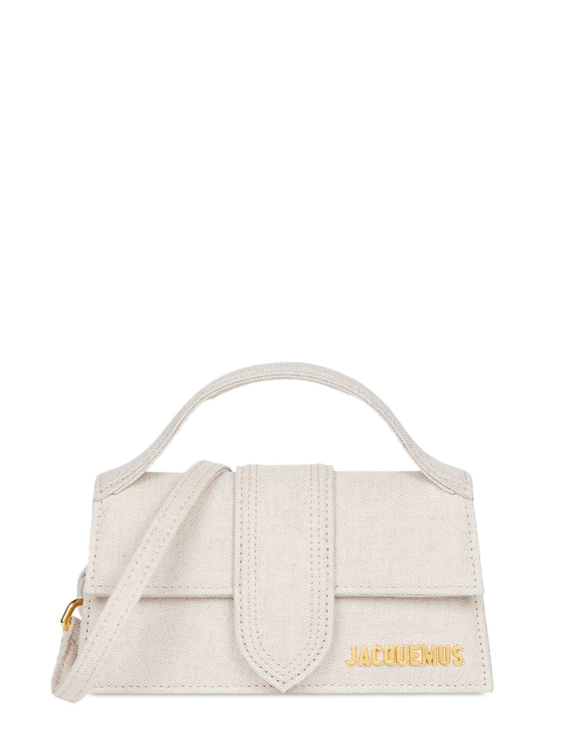 Shop Jacquemus Le Bambino Cotton & Linen Top Handle Bag In Light Greige