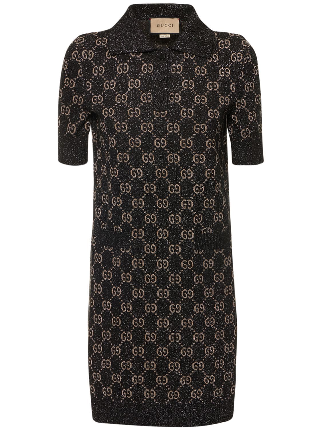 Shop Gucci Cotton Blend Dress In Black,beige